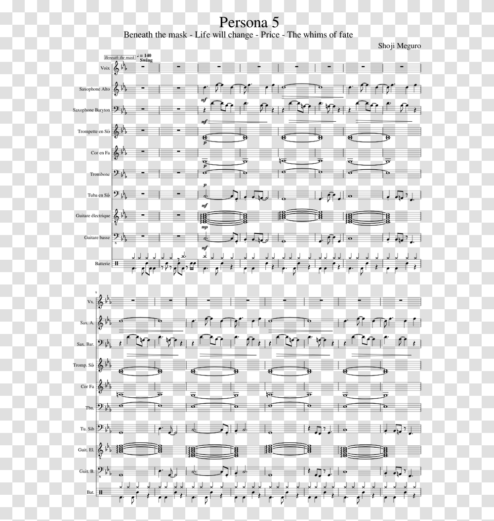 Persona 5 Sheet Music For Piano Alto Saxophone Baritone Persona 4 Main Theme Sheet Music Alto Sax, Gray Transparent Png