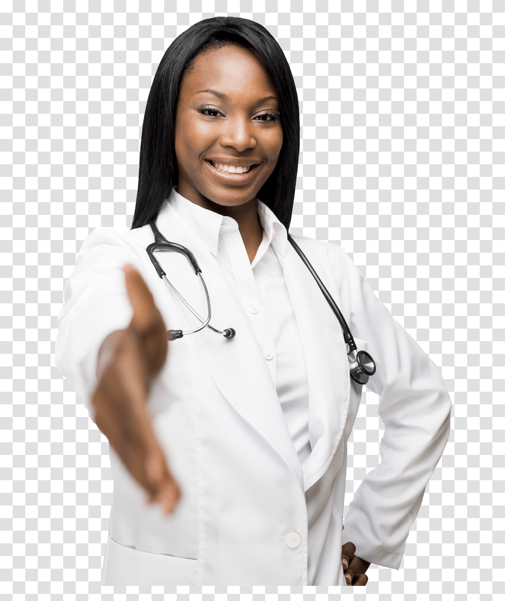 Personal Care Services To Our Valued Patients In Our African Female Doctor, Apparel, Human, Lab Coat Transparent Png