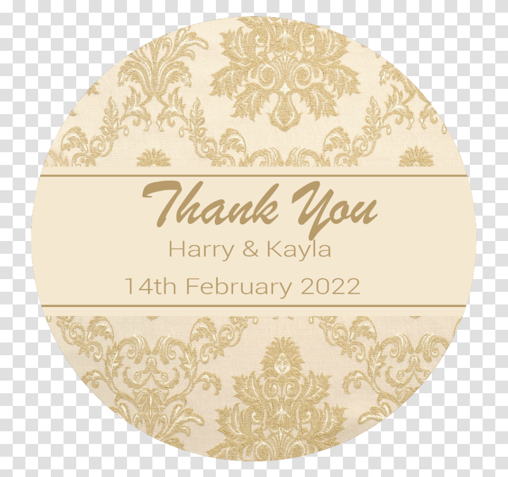 Personalised Damask Pattern Stickers Round Label Wedding Thank You, Rug, Lace, Cosmetics Transparent Png