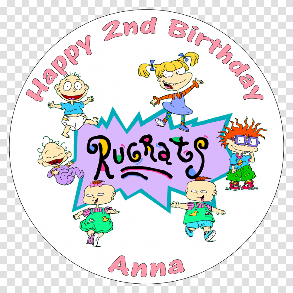 Personalised Round Birthday Cake Topper Rugrats Characters, Text, Symbol, Logo, Label Transparent Png