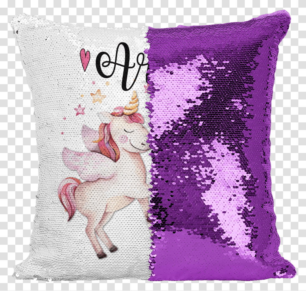 Personalised Unicorn Magic Sequin Cushion Cover Gold, Pillow, Rug Transparent Png