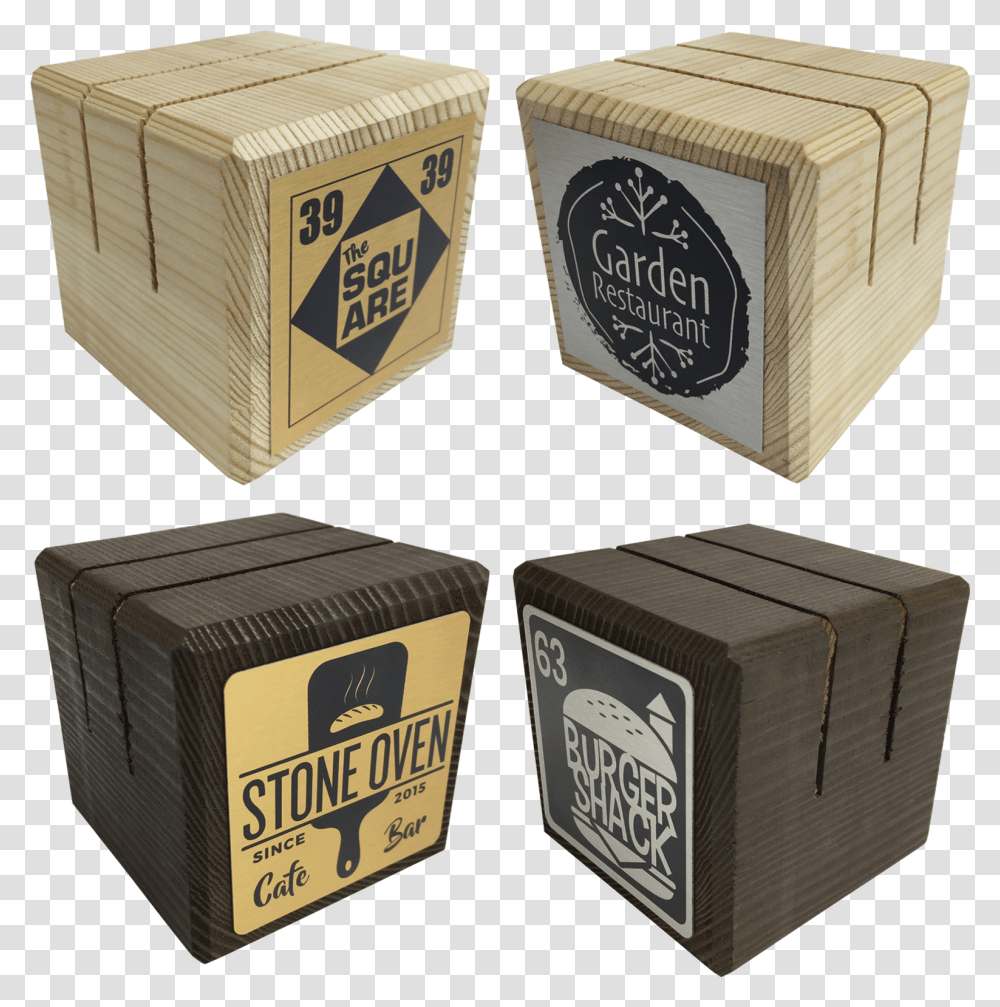 Personalised Wooden Block Menu HoldersTitle Personalised Box, Carton, Cardboard, Crate, Label Transparent Png