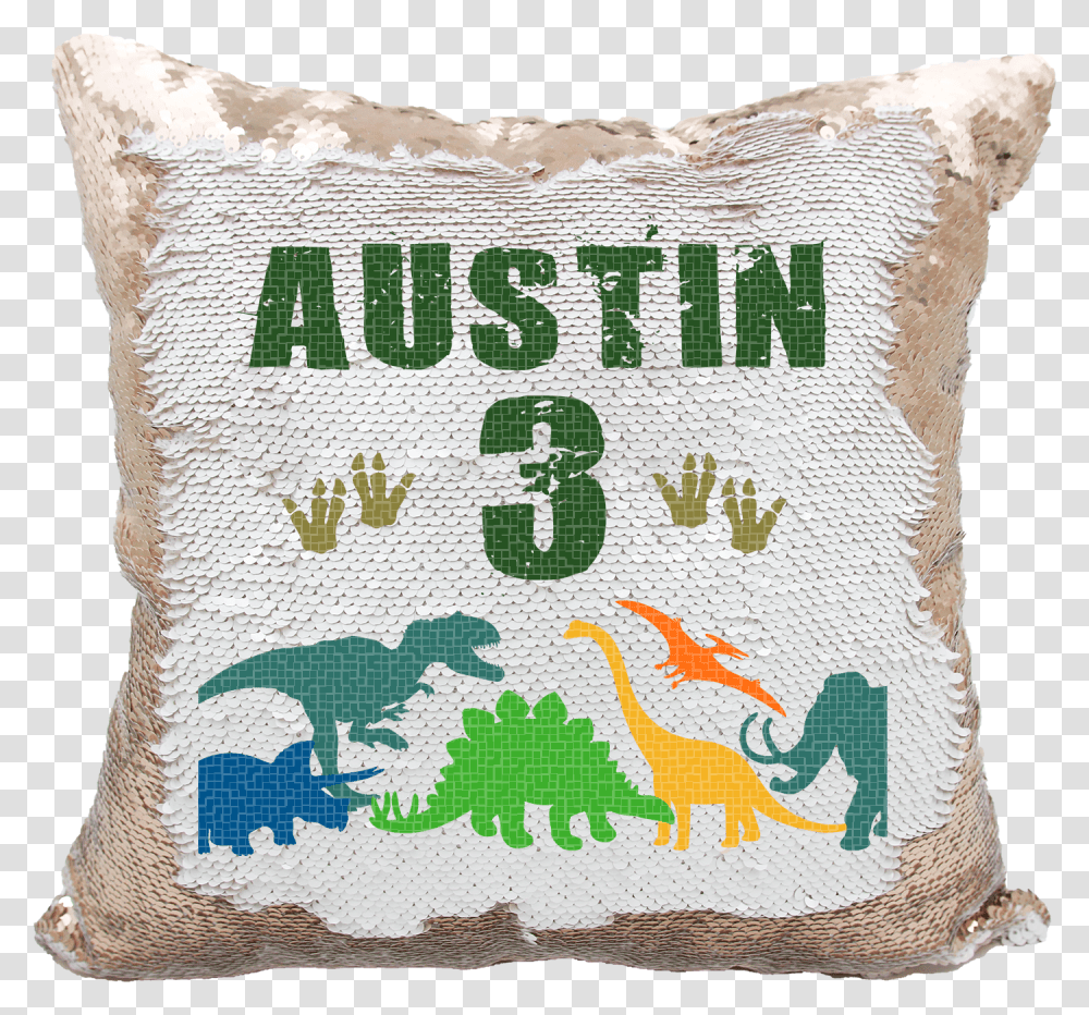 Personalized Birthday Dinosaur Footprints Reversible Personalized Unicorn Sequin Pillow, Cushion, Rug, Bag Transparent Png