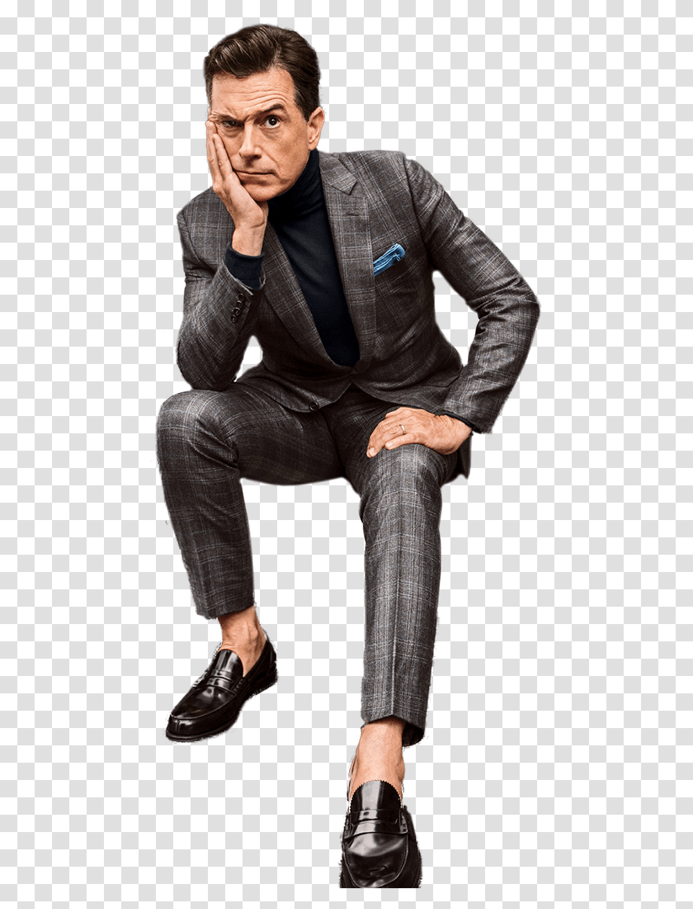 Personstephen Colbert Looking Formal Wear, Suit, Overcoat, Man Transparent Png