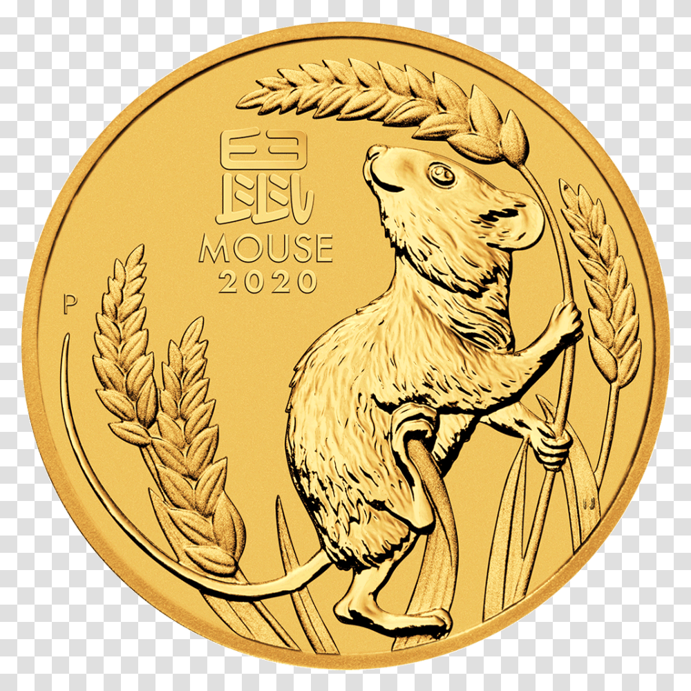Perth Lunar 2020 Gold Front Perth Mint Platinum Mouse Coin, Money, Bird, Animal, Gold Medal Transparent Png