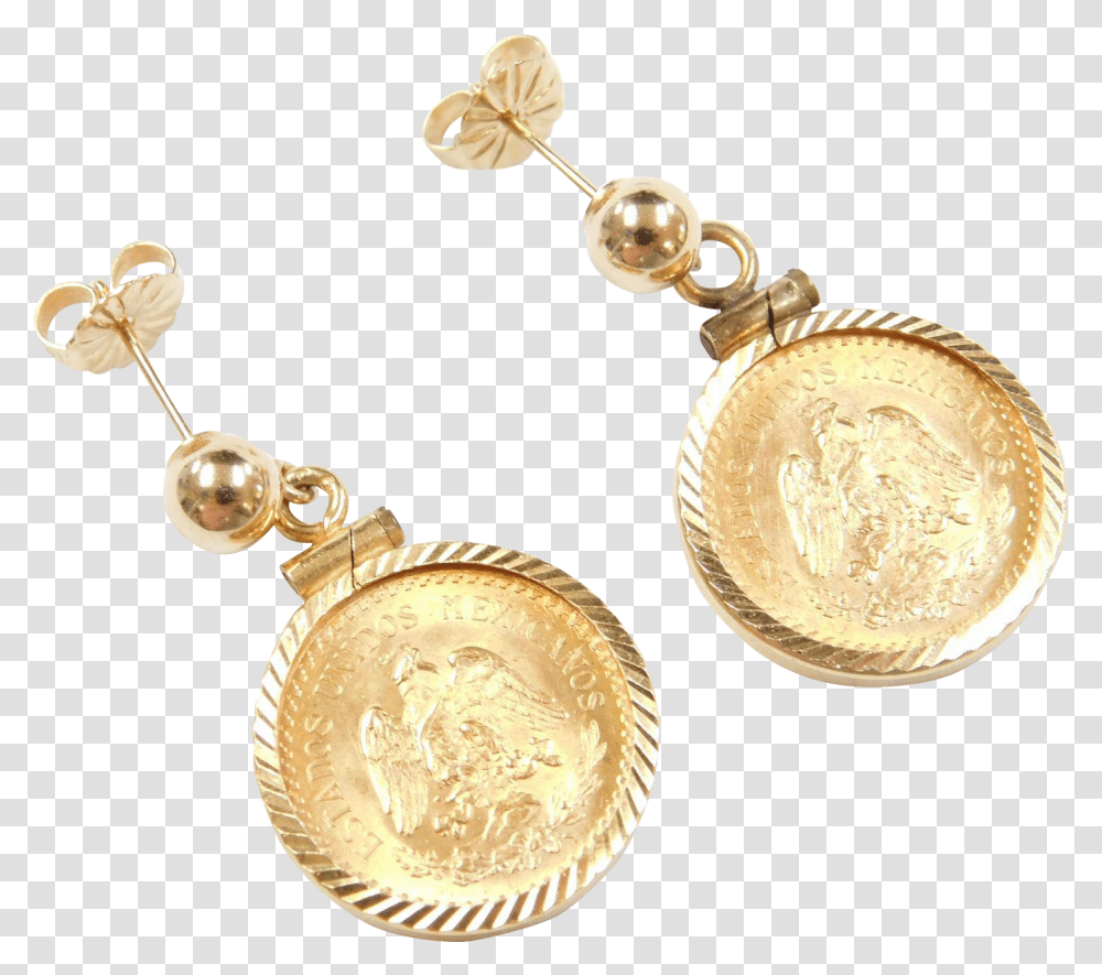 Pesos Coin Earrings 22k Mexican Gold Coin Earrings, Accessories, Accessory, Jewelry, Pendant Transparent Png
