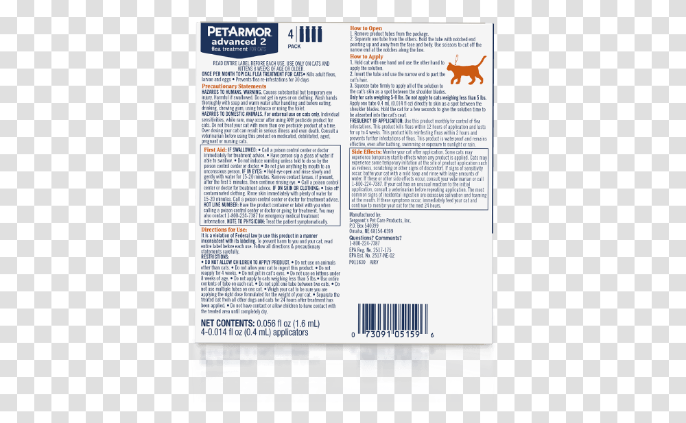 Petarmor Advanced 2 Flea Treatment For Medium Cats Animal, Page, Poster, Advertisement Transparent Png