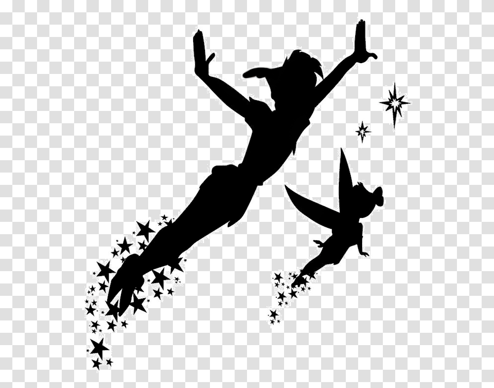 Peter Pan And Tinkerbell Silhouette, Stencil, Person, Human, People Transparent Png