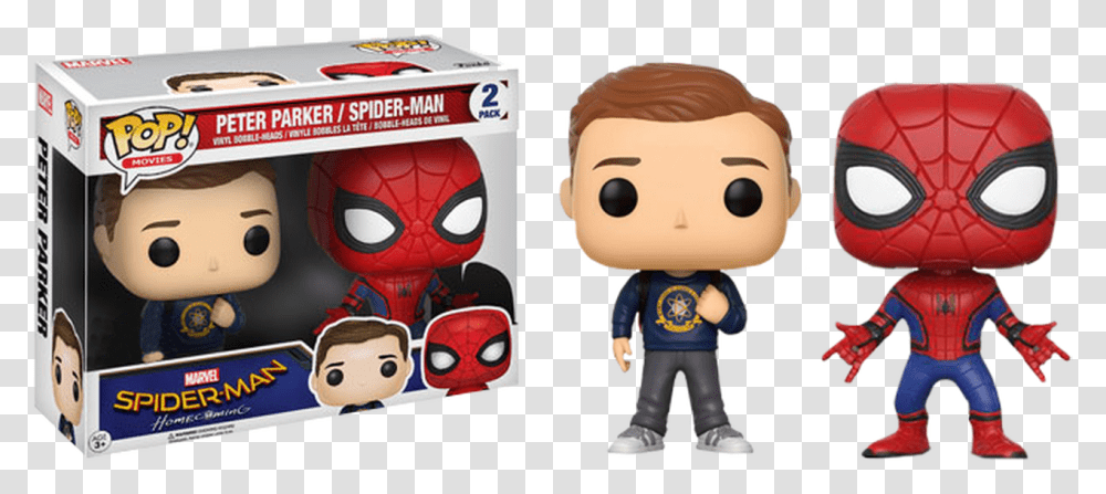 Peter Parker And Spider Man Us Exclusive Pop Vinyl Funko Pop Spiderman Homecoming, Cushion, Toy, Pillow, Doll Transparent Png