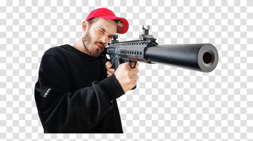 Pewdiepie Image Pewdiepie Holding A Gun, Person, Human, Weapon, Weaponry Transparent Png