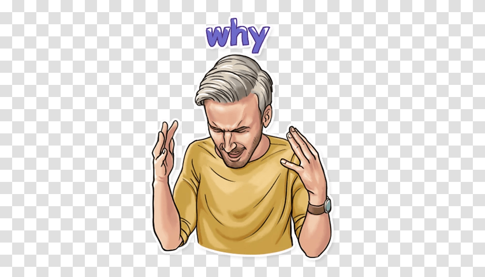 Pewdiepie Why Sticker Sticker Mania Happy, Person, Face, Art, Portrait Transparent Png