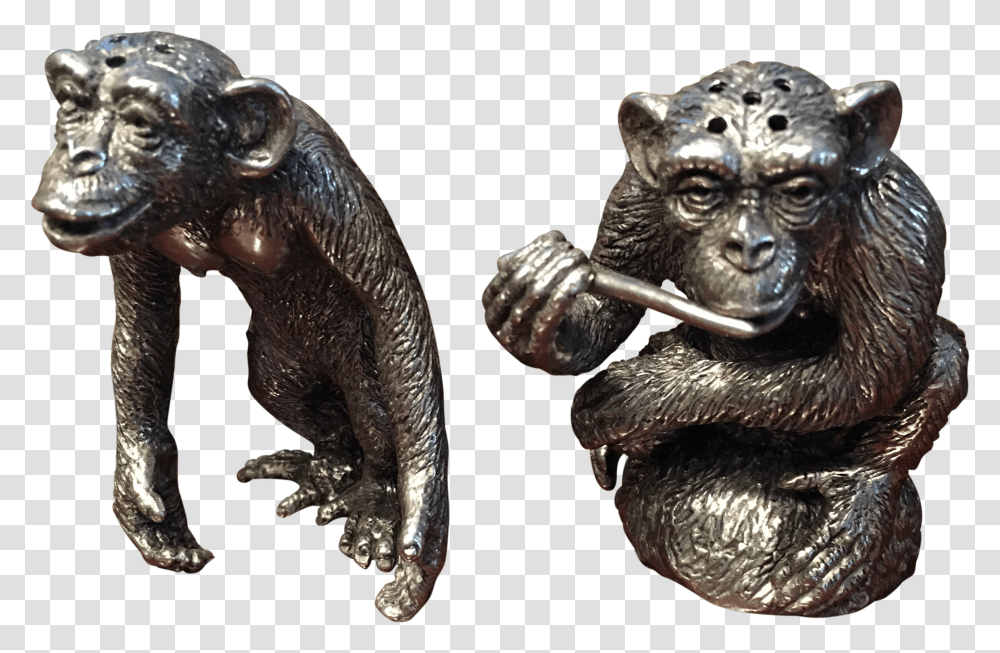 Pewter Chimpanzees Salt And Pepper 2 Pieces Animal Figure Transparent Png