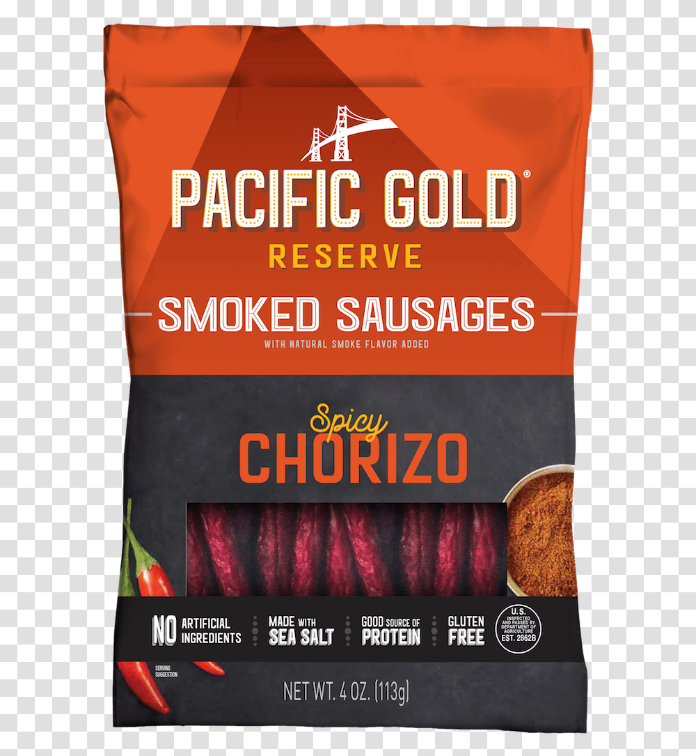 Pgr Spicy Chorizo Smoked Sausage 4 Oz Pacific Gold Reserve Sweet Korean Bbq Pork Jerky, Advertisement, Poster, Flyer, Paper Transparent Png