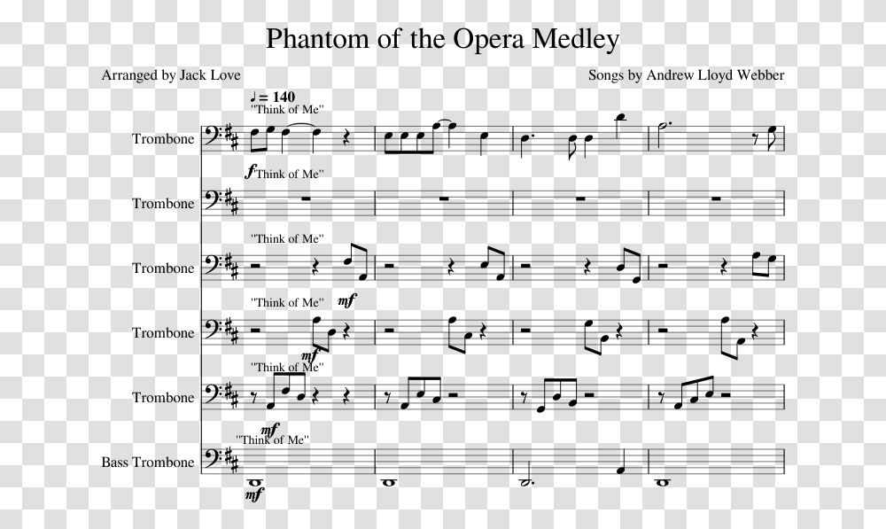 Phantom Of The Opera Trombone Sheet Music, Gray, World Of Warcraft Transparent Png