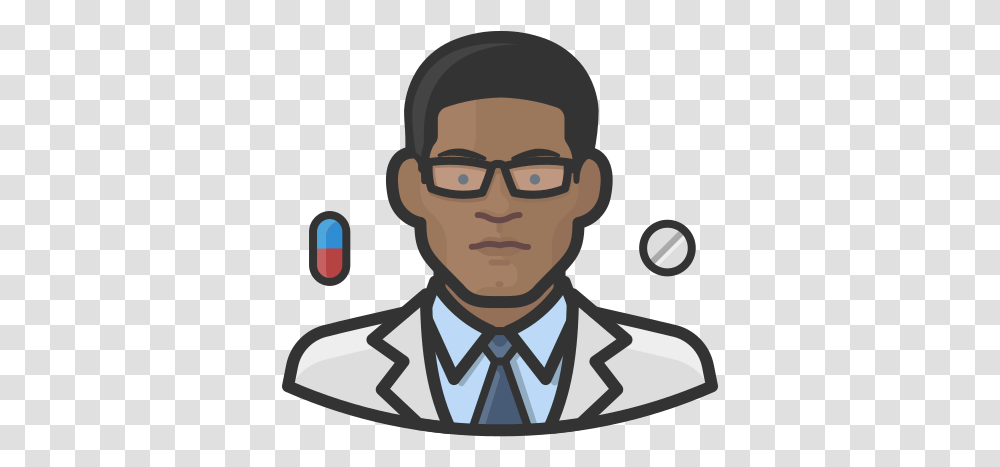 Pharmacist Black Male People Avatar Free Icon Of Health Black Male Scientist Emoji, Person, Head, Face, Glasses Transparent Png
