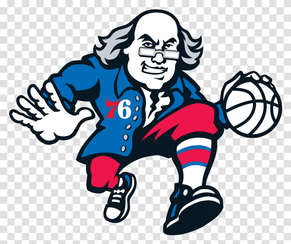 Philadelphia 76ers Logo Ben Franklin 76ers Ben Franklin Logo, Person, Human, Performer, Hand Transparent Png
