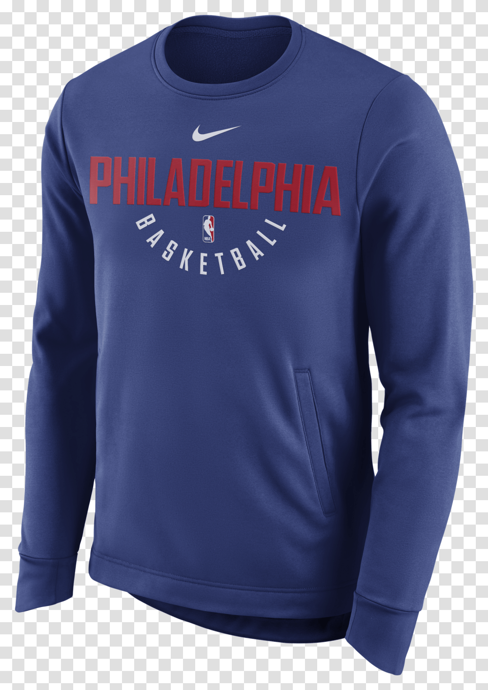 Philadelphia 76ers Men's Therma Performance Crew Sweater Long Sleeved T Shirt, Apparel, Sweatshirt, Person Transparent Png