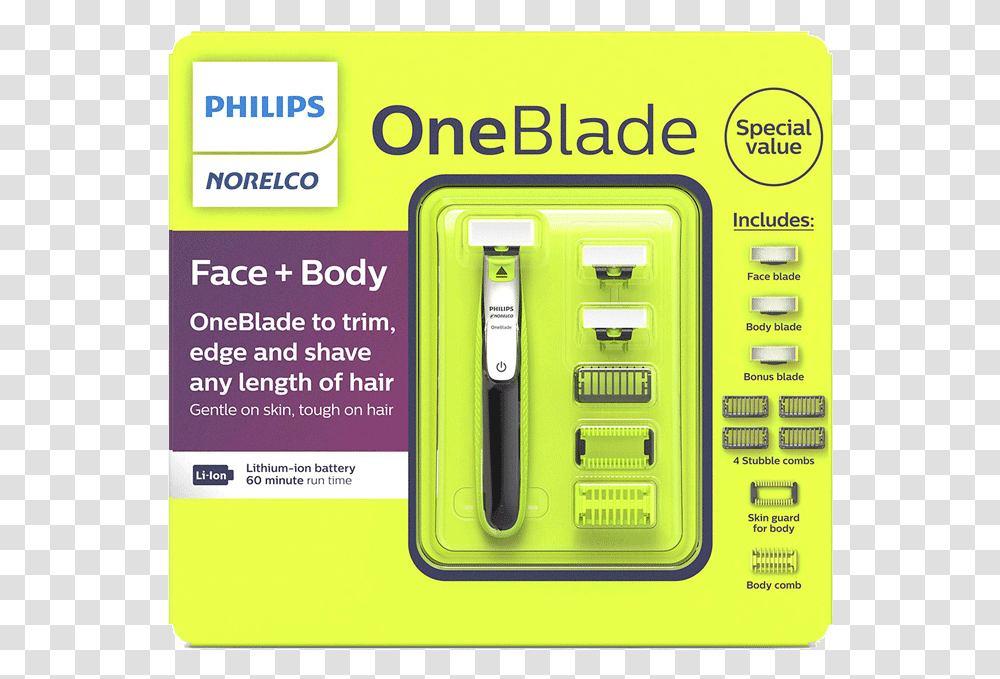 Philips Norelco Oneblade Face Body Electric Trimmer, Electrical Device, Electronics, Switch, Mobile Phone Transparent Png
