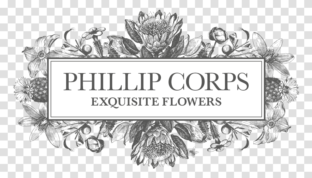 Phillip Corps Flowers Nova Logo, Text, Alphabet, Newspaper, Floral Design Transparent Png