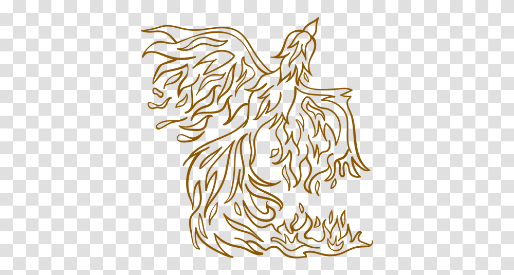 Phoenix Rising From Fire Brown Outline Automotive Decal, Text, Calligraphy, Handwriting, Painting Transparent Png