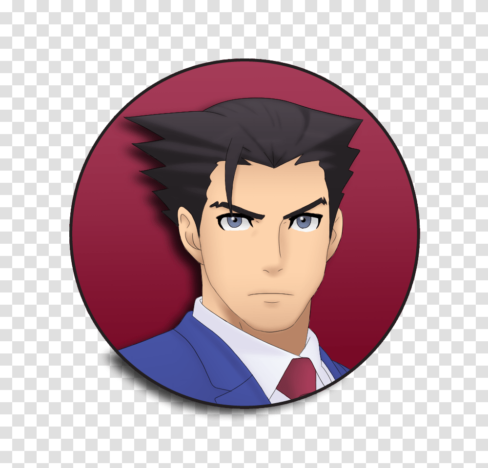 Phoenix Wright From Ace Attorney On A Or Pin Back Button, Person, Label, Face Transparent Png