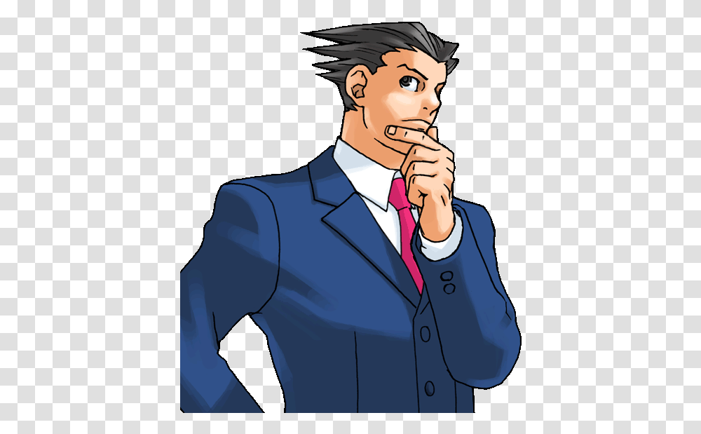 Phoenix Wright Hd Sprites Phoenix Wright Thinking Sprite, Suit, Overcoat, Person Transparent Png