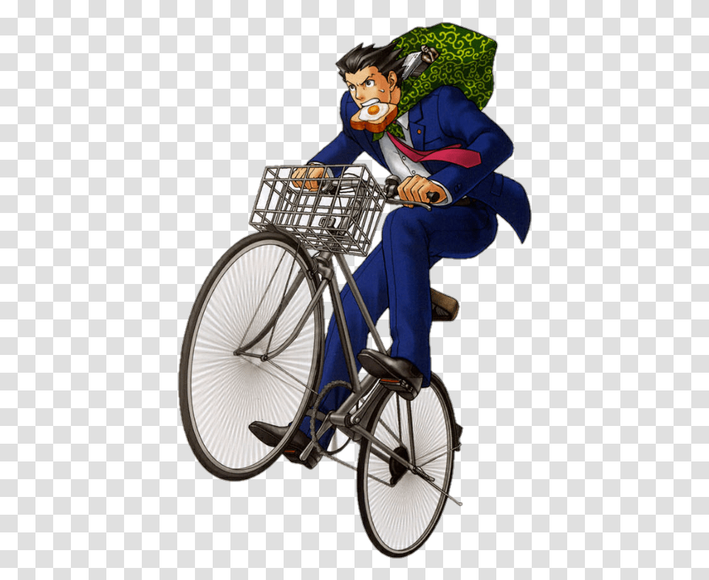 Phoenix Wright With Toast In His Mouth Phoenix Wright Bicycle Anime, Vehicle, Transportation, Wheel, Machine Transparent Png