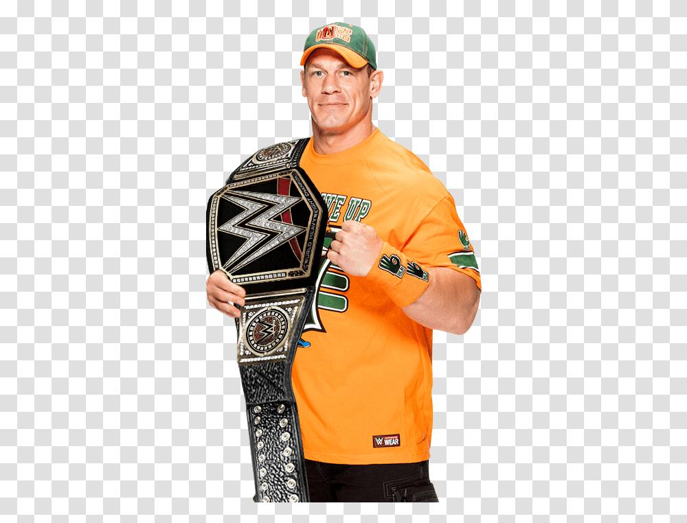 Photo Collection Wwe John Cena World John Cena Orange T Shirt, Clothing, Person, Buckle, Baseball Cap Transparent Png