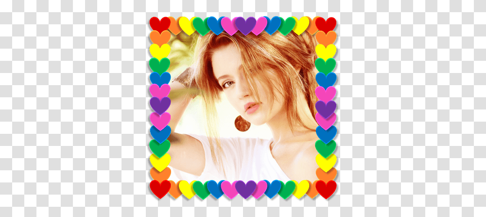 Photo Montage Multicolored Hearts And Background Borders For Manycam, Person, Graphics, Advertisement, Poster Transparent Png