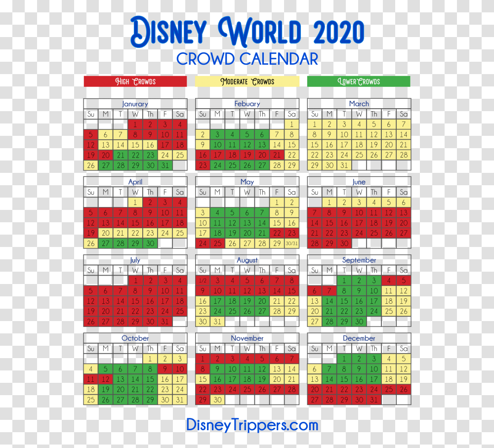 Photo Of Disney World Crowd Calendar For The Year Disney Crowd Calendar 2020 Transparent Png