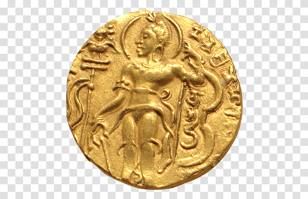 Photo Of Old Indian Gold Coin Coin From The Reign Of Chandragupta Ii Showing An Archer, Money, Gold Medal, Trophy, Bronze Transparent Png