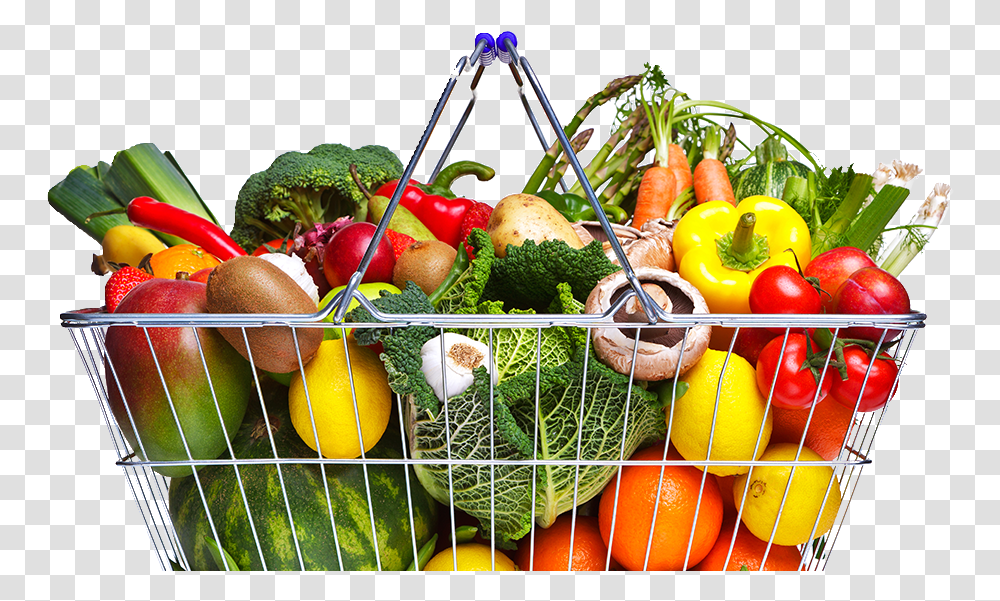 Photo Of Shopping Basket Full Of Fruits And Vegetables Shopping Basket With Food, Plant, Orange, Citrus Fruit, Produce Transparent Png