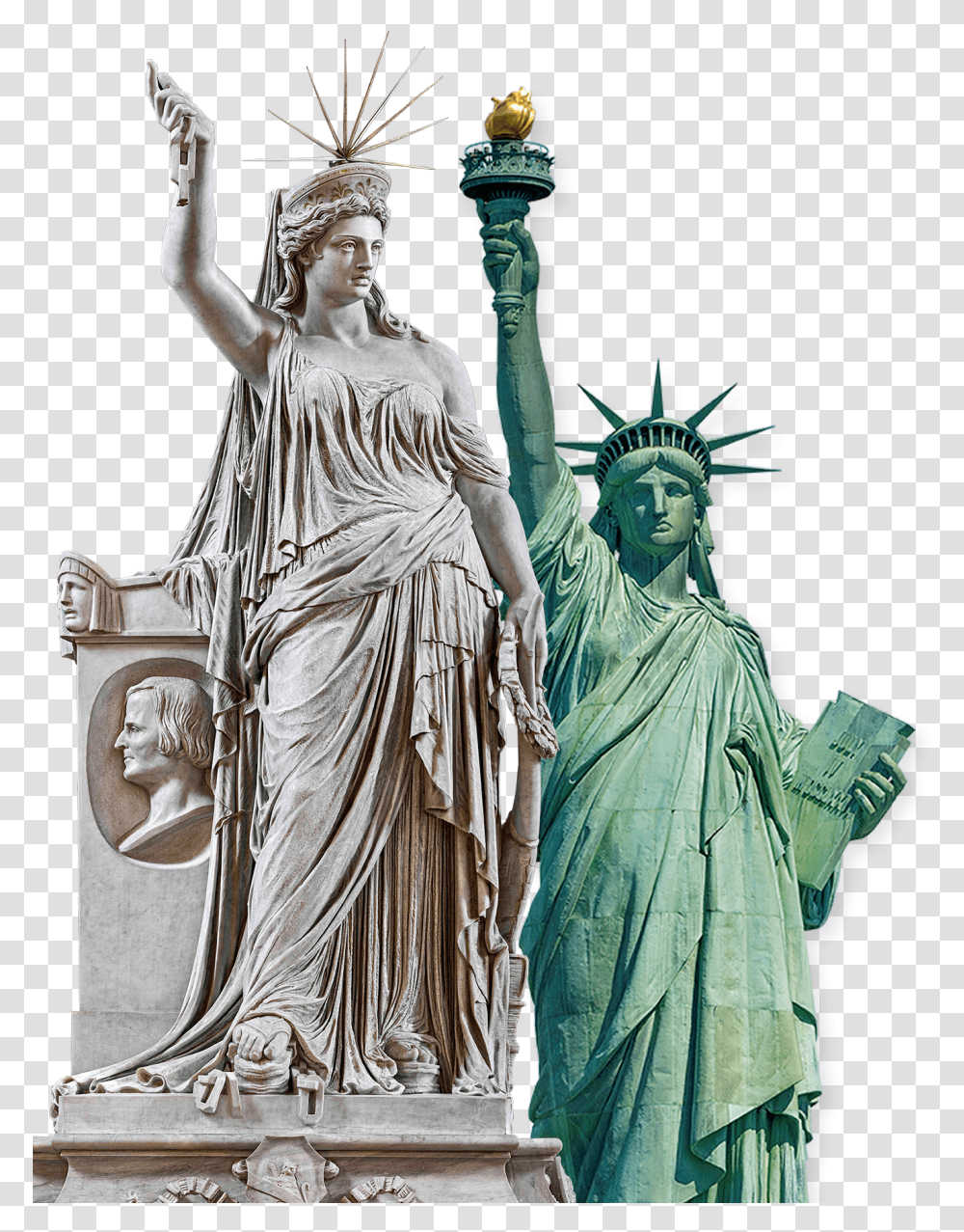 Photo Of Statues Statue Of Liberty, Sculpture, Person, Human Transparent Png