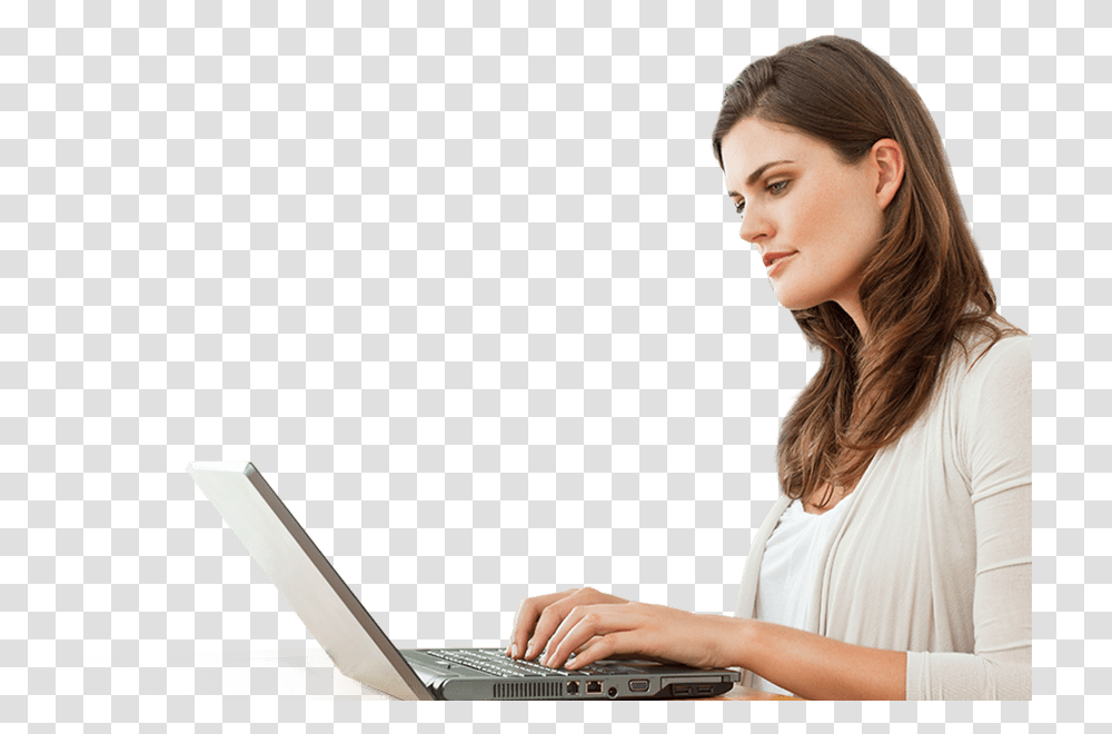 Photo Of Woman Marketing Car Dealership Online Sitting, Person, Laptop, Pc, Computer Transparent Png