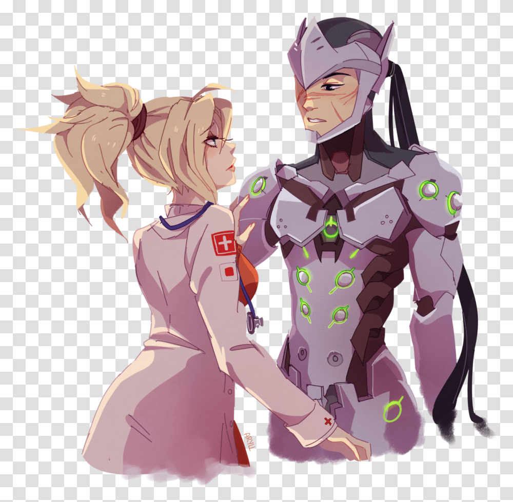 Photo Overwatch Genji Overwatch Mercy Overwatch Fan Genji And Mercy Fanfiction, Person, Human, Comics, Book Transparent Png