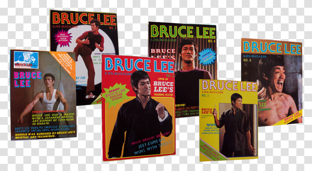 Photograph Of A Set Of Bruce Lee Amp Jkd Magazines Kung Fu, Person, Human, Poster, Advertisement Transparent Png