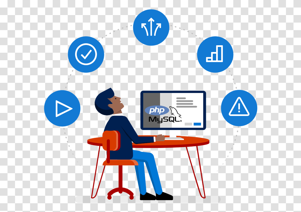 Php Mysql Icon Online Complaint Registration Logo, Furniture, Table, Person, Human Transparent Png