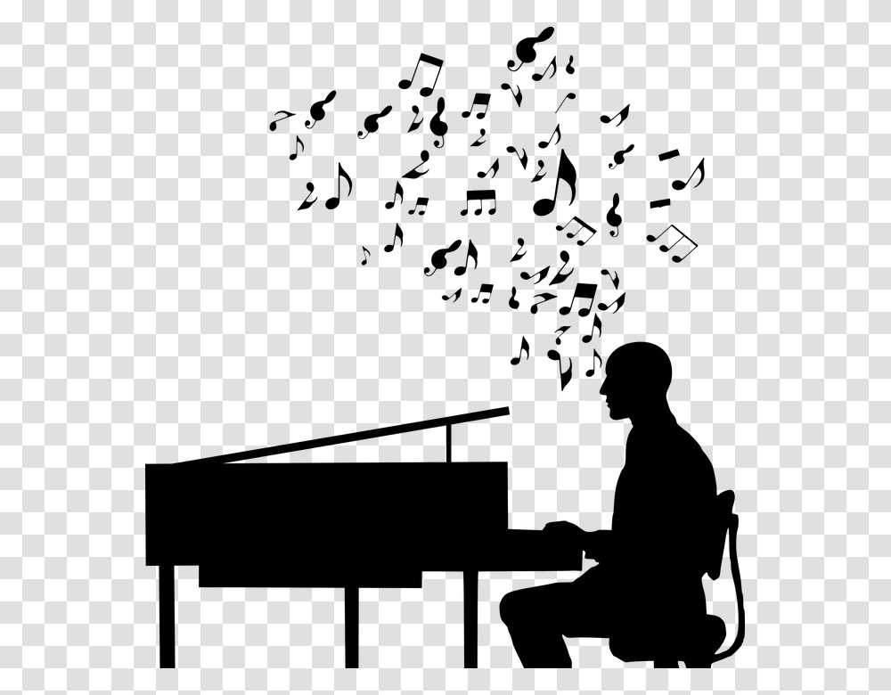 Piano Player Jazz Music Silhouette Acoustic Man On Computer Desk Clipart, Gray, World Of Warcraft Transparent Png