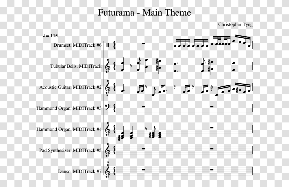 Piano Sheet Music Futurama Theme Notes, Gray, World Of Warcraft Transparent Png