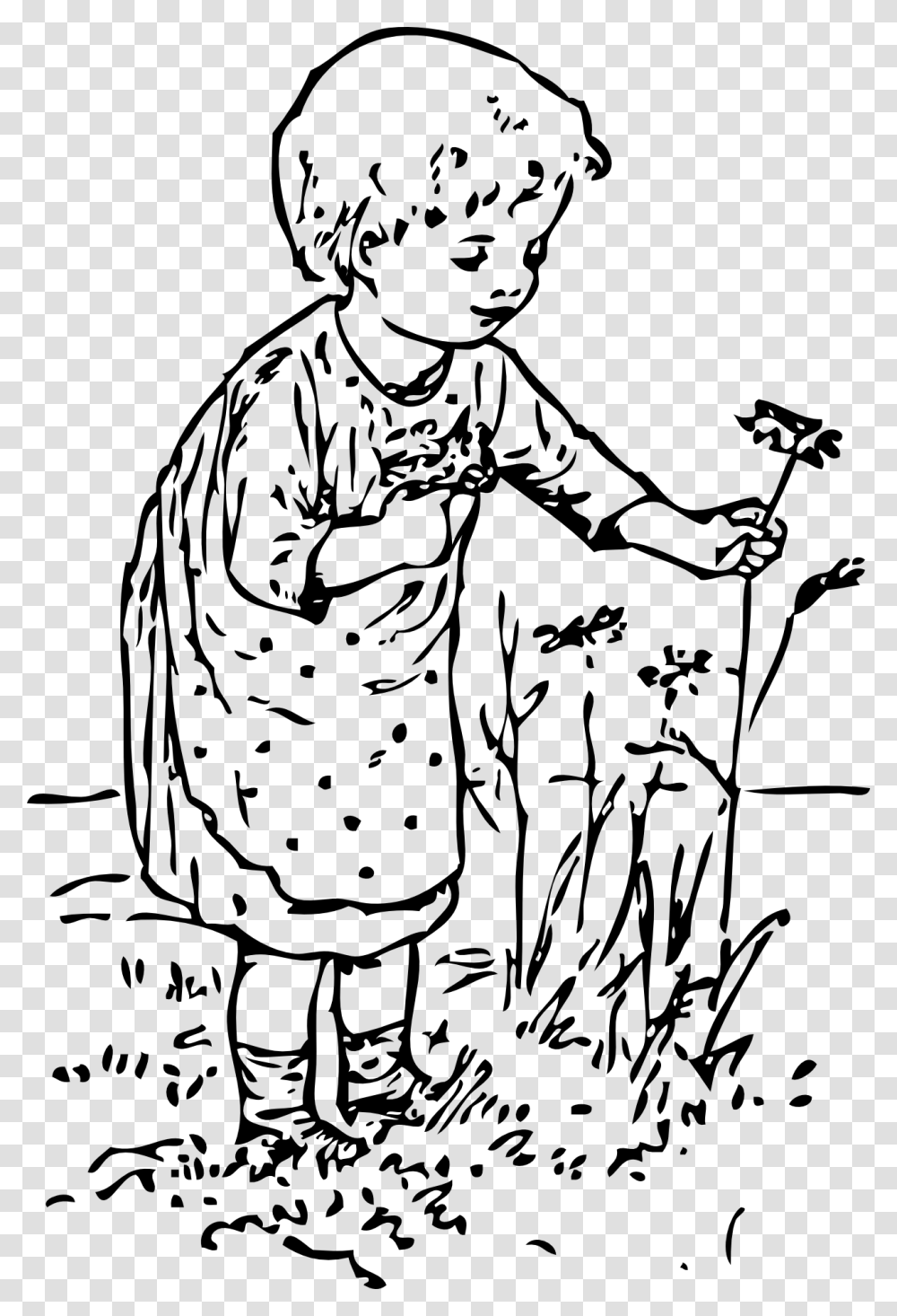 Picking Flowers Clipart Black And White, Person, Human, Drawing, Sketch Transparent Png