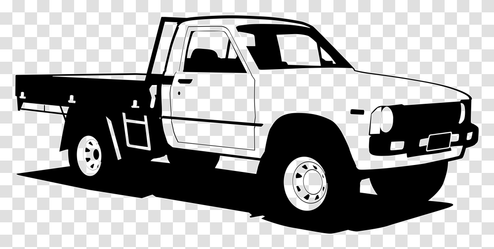 Pickup Truck Clipart Black And White Toyota Hilux Silhouette, Vehicle, Transportation, Car, Automobile Transparent Png