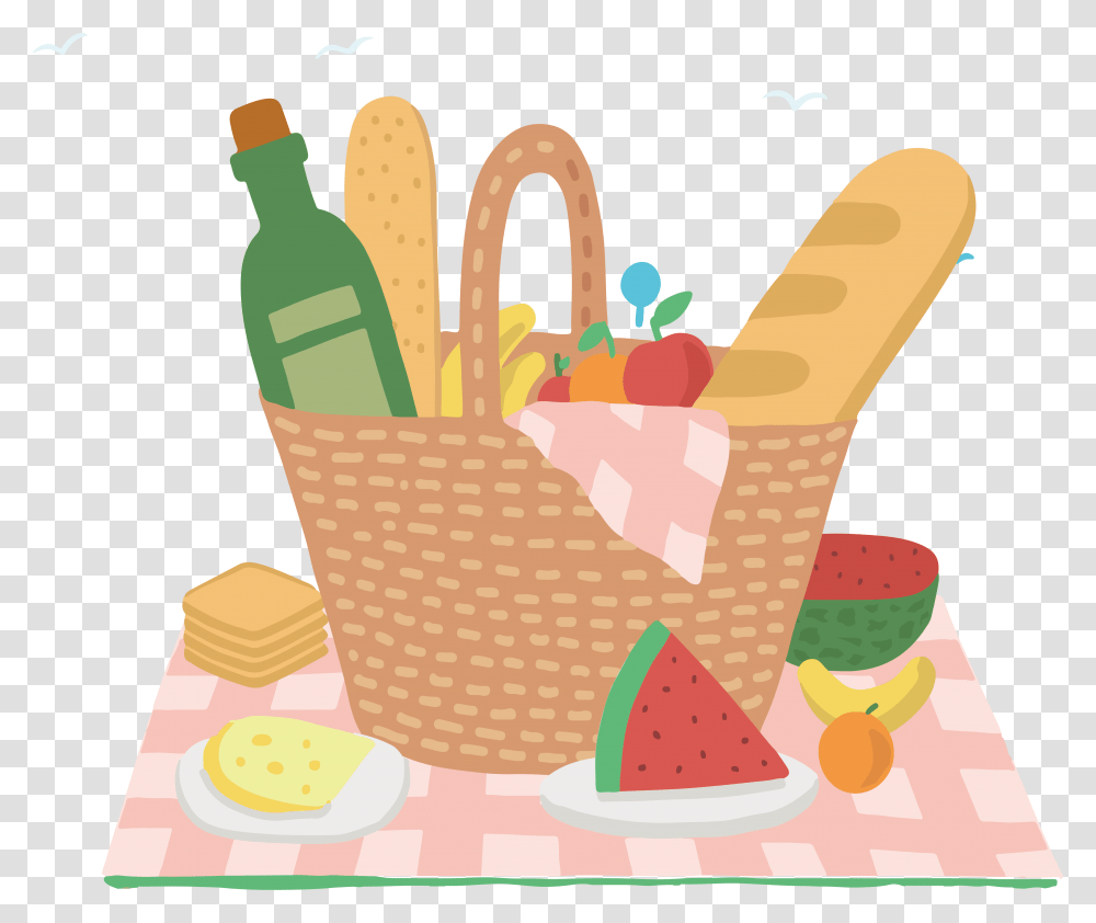 Picnic Clipart Fried Chicken Cartoon Picnic Basket, Shopping Basket, Food, Meal Transparent Png