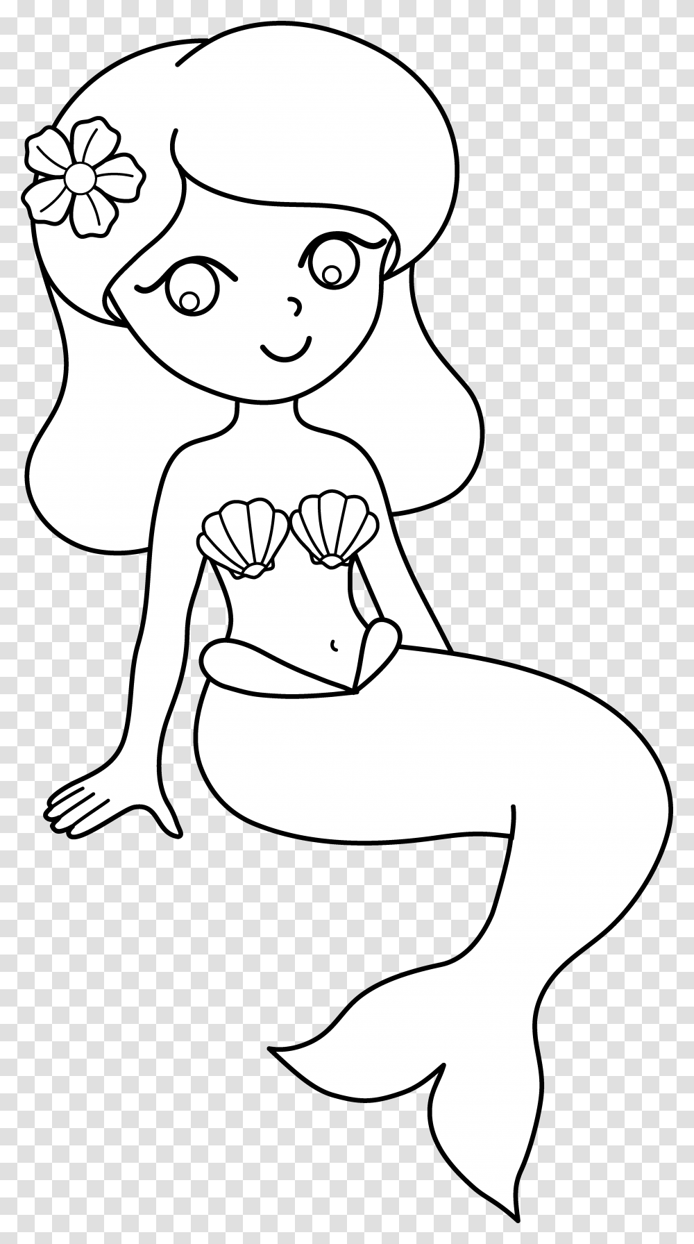 Pics Of Cute Mermaid Coloring Pages Cartoon Back Drawing Kneeling Doodle Transparent Png Pngset Com