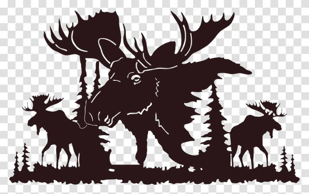 Picsonmetal Com Moose Moose Metal Wall Art Moose Forest Silhouette Black, Plant, Leaf, Tree, Cat Transparent Png
