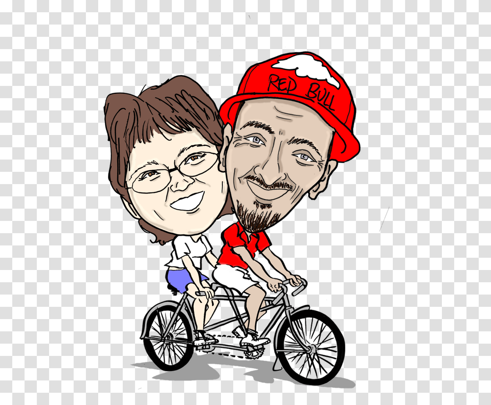 Picture Caricature Tandem Bike, Person, Wheel, Bicycle, Vehicle Transparent Png