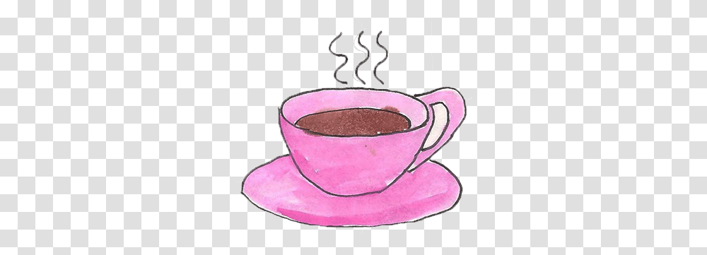 Picture Coffee Drawing Pink, Saucer, Pottery, Cup, Beverage Transparent Png
