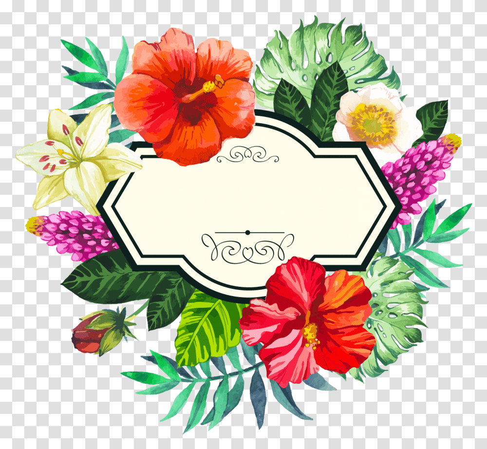 Picture Flower Painted Frame Hand Tropical Flowers Vector, Plant, Graphics, Art, Blossom Transparent Png