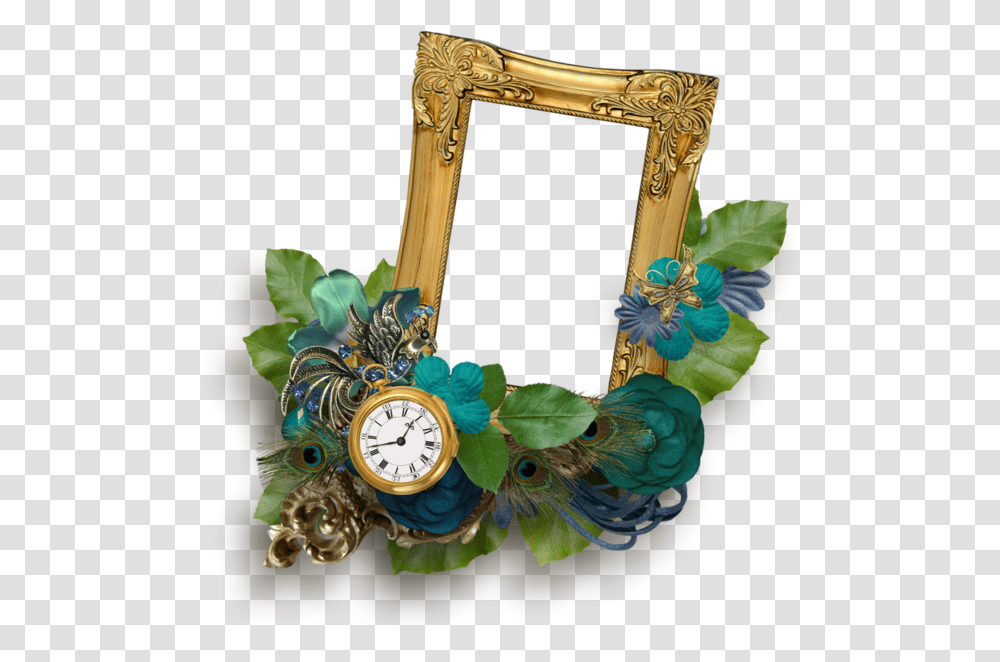 Picture Frames Flower Feather Frame Wreath For Picture Frame, Plant, Clock Tower, Wristwatch, Analog Clock Transparent Png