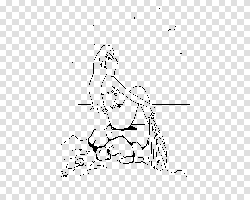 Picture Library Library Mermaid Sitting On A Rock Drawing Line Art, Gray, World Of Warcraft Transparent Png