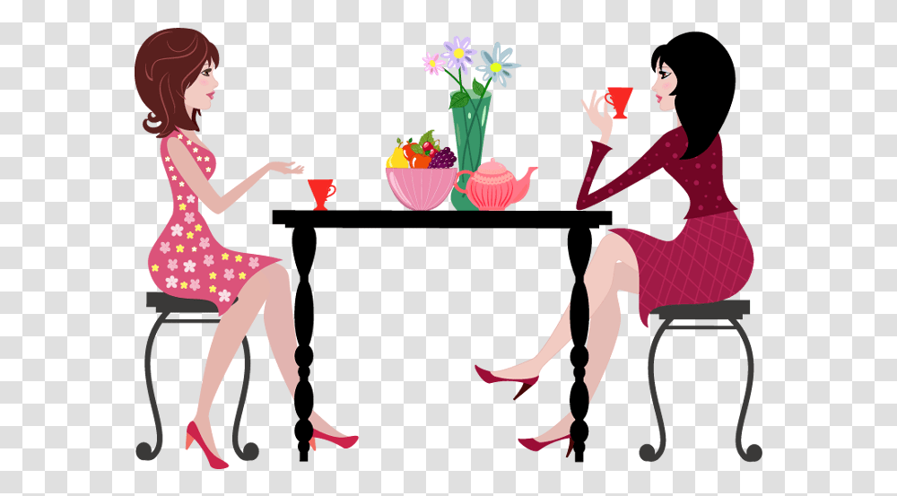 Picture Library People Sitting At Table Good An Cartoon Ladies Having Coffee, Dance Pose, Leisure Activities, Person, Performer Transparent Png